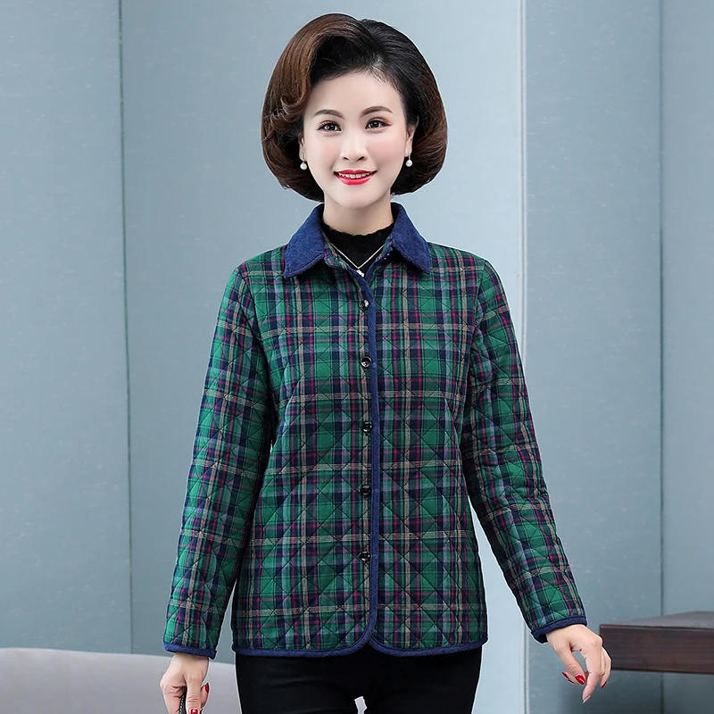 Женская клетчатая куртка на осень и зиму тонкие хлопковые стеганые пальто в