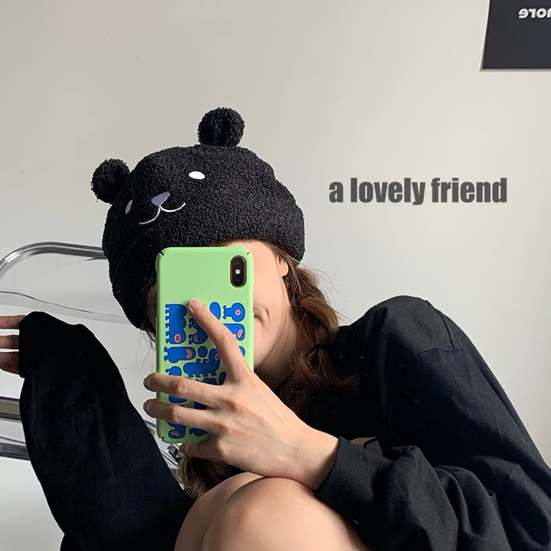 Женская шапка с милыми ушками медведя Мягкая Милая зимняя теплая вязаная капюшон