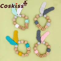 coskiss wooden pacifier chain clip personalized pacifier baby bracelet safety silicone feather teething chain baby products