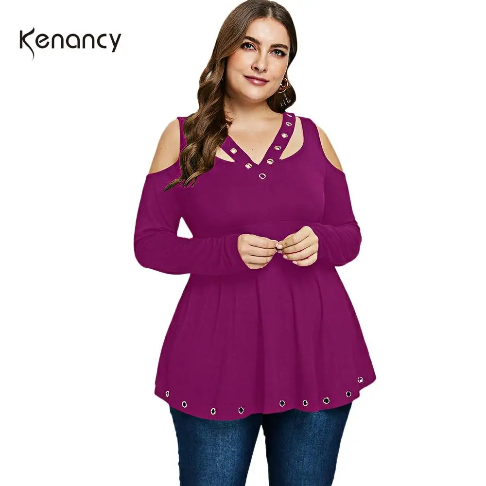 Женская блузка с длинным рукавом Kenancy повседневный однотонный пуловер открытыми