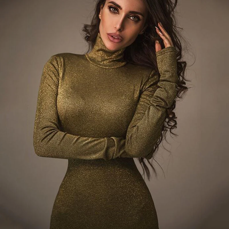 2019 Новая Осенняя водолазка женское Бандажное платье винтажное с длинным рукавом