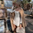 Женское однотонное мини-платье с оборками, вечерние чный наряд с длинным рукавом и квадратным вырезом, уличная одежда, осень-лето 2021