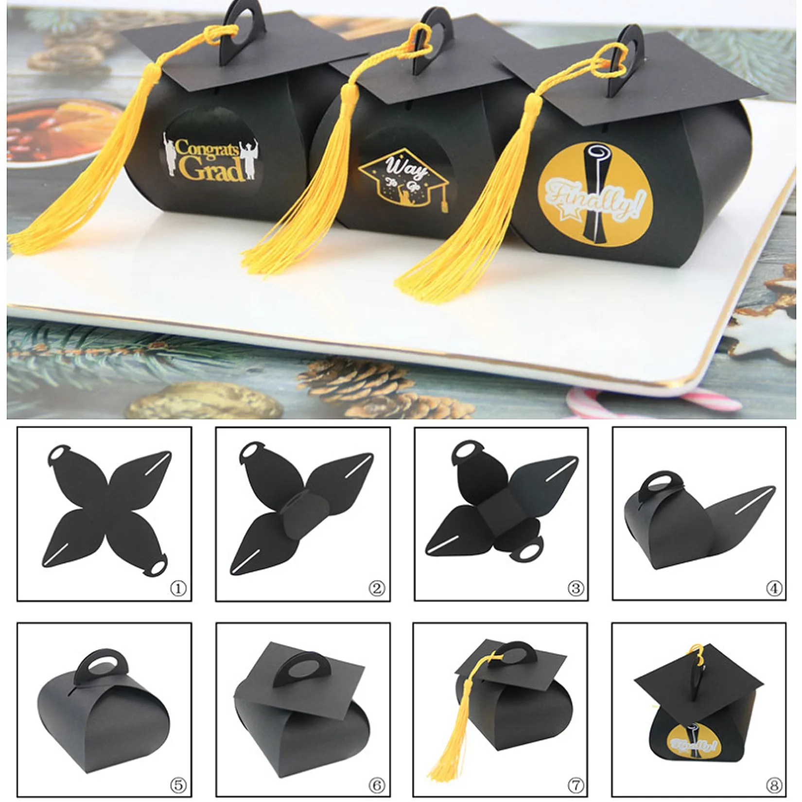 

24PCS Doctor Hat Cap Candy Box Gift Packaging Box for 2021 Graduation Party Decoration Supplies Graduation Gift Bags Favors