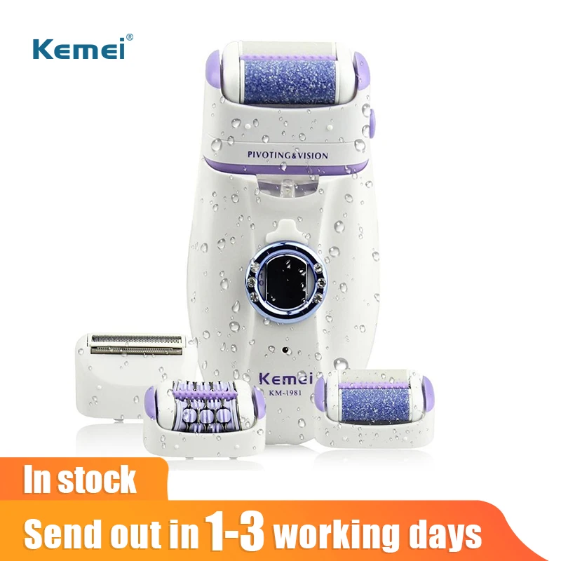 Kemei 3 in 1 Electric Epilator For Women Electronic Foot File Female Depilation Machine Rechargeable Hair Removal | Бытовая техника