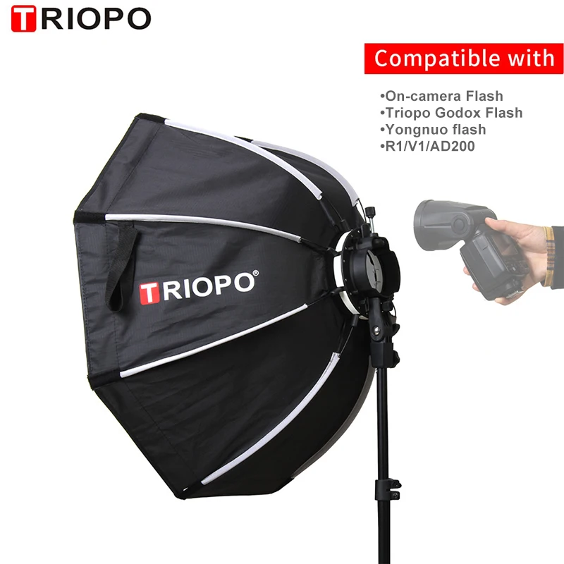 Складной восьмиугольный софтбокс TRIOPO KX65cm 90 см с ручкой для вспышки Godox Yongnuo Speedlite