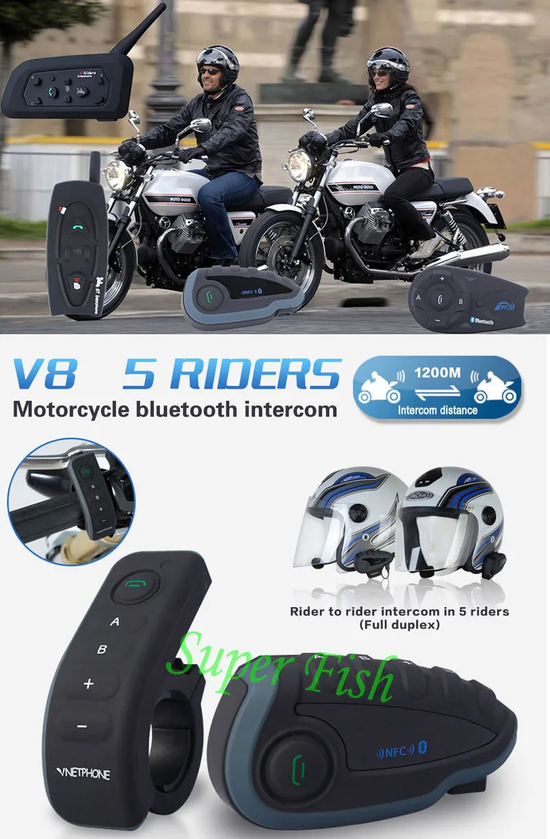 Бренд Vnetphone V8 1200M Bluetooth домофон мотоциклетный шлем гарнитура NFC пульт дистанционного управления полный дуплекс+ FM