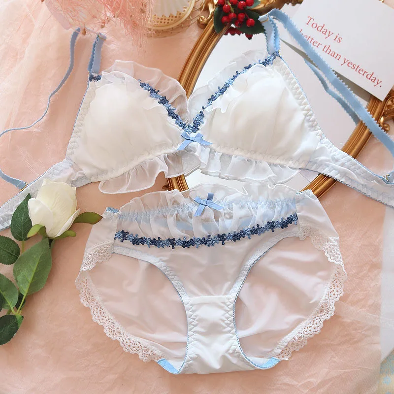

New Girl Japanse Style Kanten Beha Set Student Lolita Ondergoed Zoete Comfortabele Beha Sexy Emroidery Lingerie Brifes Bra