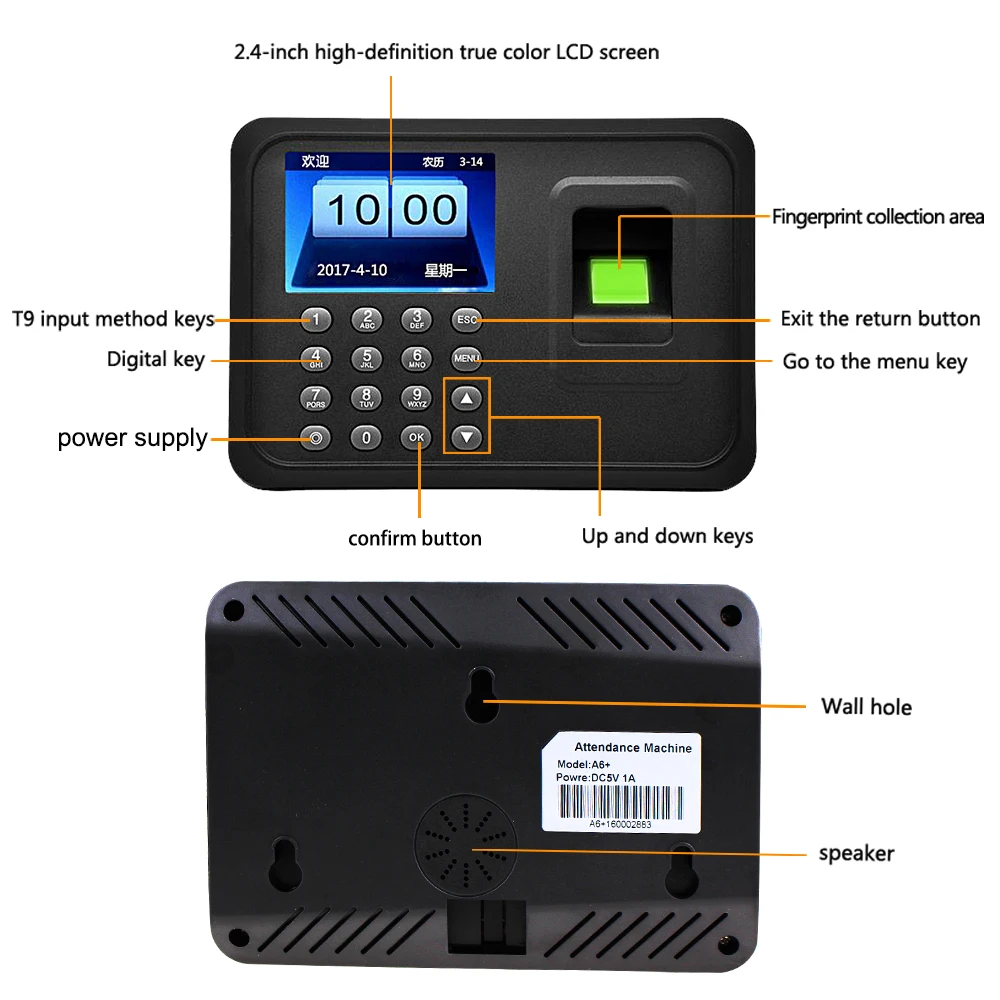 2 4 дюйма биометрический отпечаток пальца посещаемость машина система USB палец