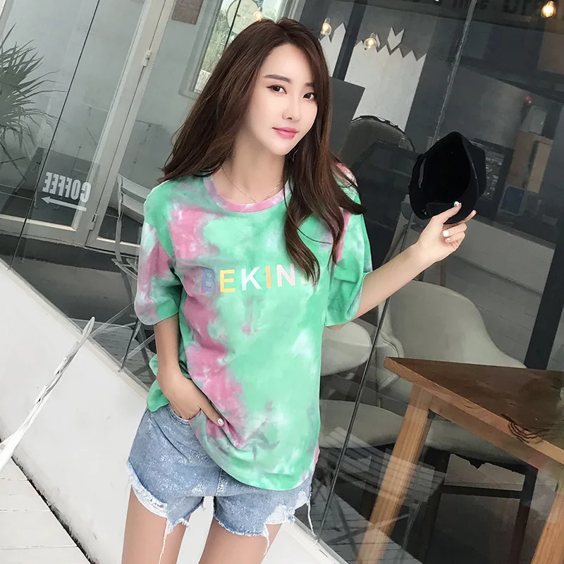 Повседневная хлопковая Футболка с круглым вырезом и коротким рукавом принтом