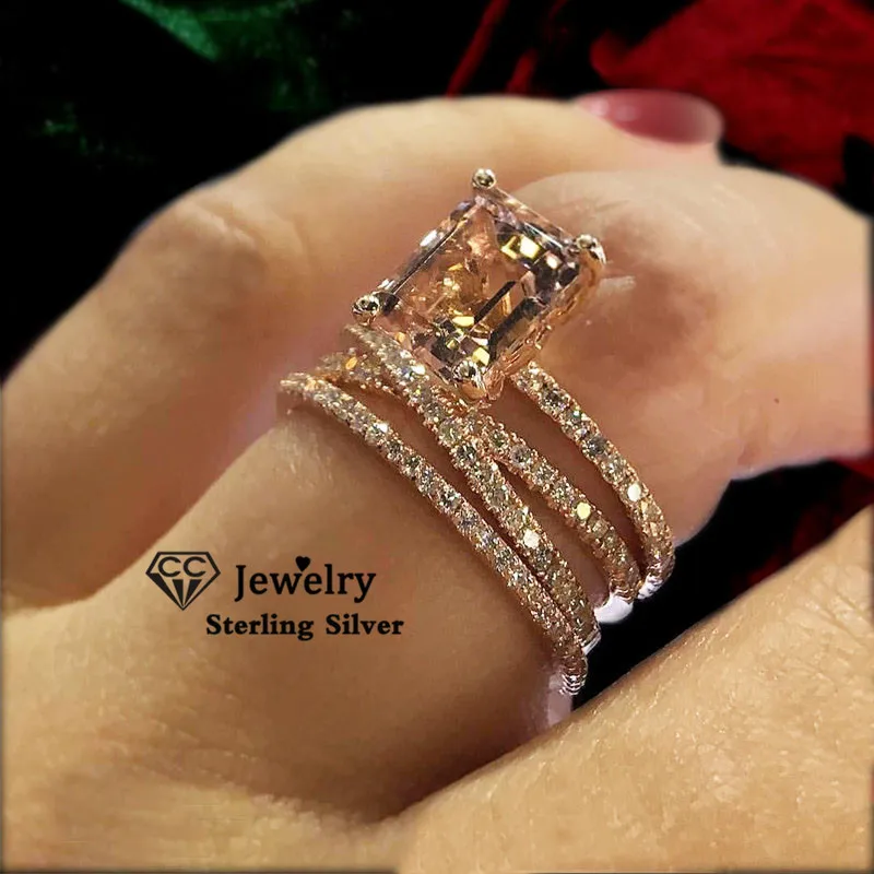 Женские свадебные кольца CC роскошное обручальное кольцо цвета розового золота с