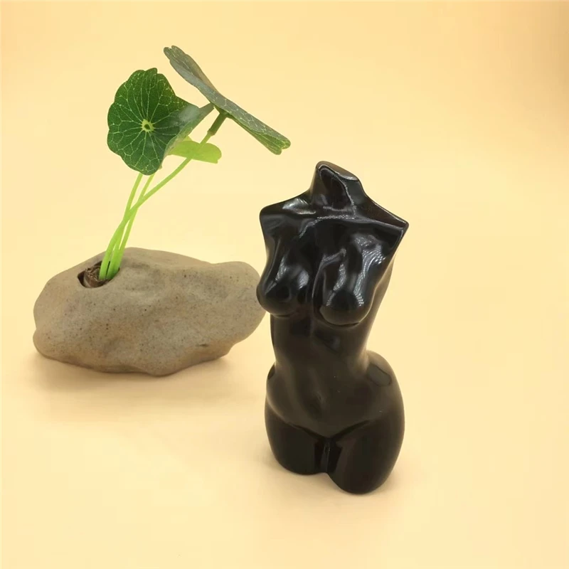 

3.8" Big Size Natural Black Obsidian Goddess Statue Crystal Carved Woman Torso Energy Gem Body Sculpture Decorate Gift