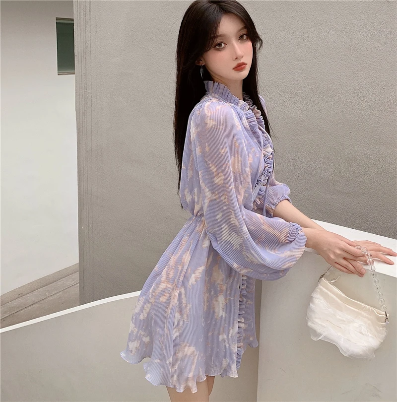 

Make firm offers! V-neck pressure plait broken beautiful hubble-bubble sleeve dress