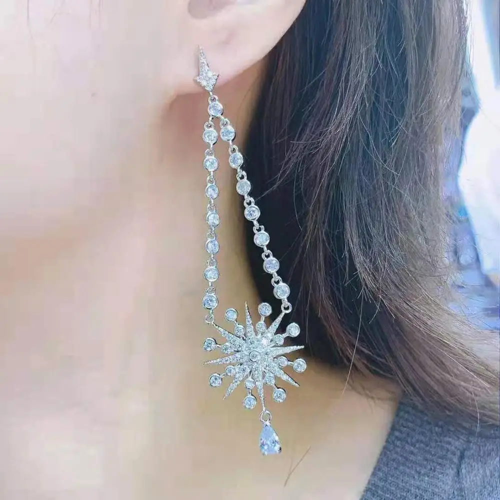 

Six-pointed star earrings women's long earrings creative Korean version of micro-inlaid zircon earrings classic earrings women c