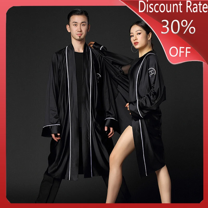 Женское длинное платье для латиноамериканских танцев черное выступлений модель