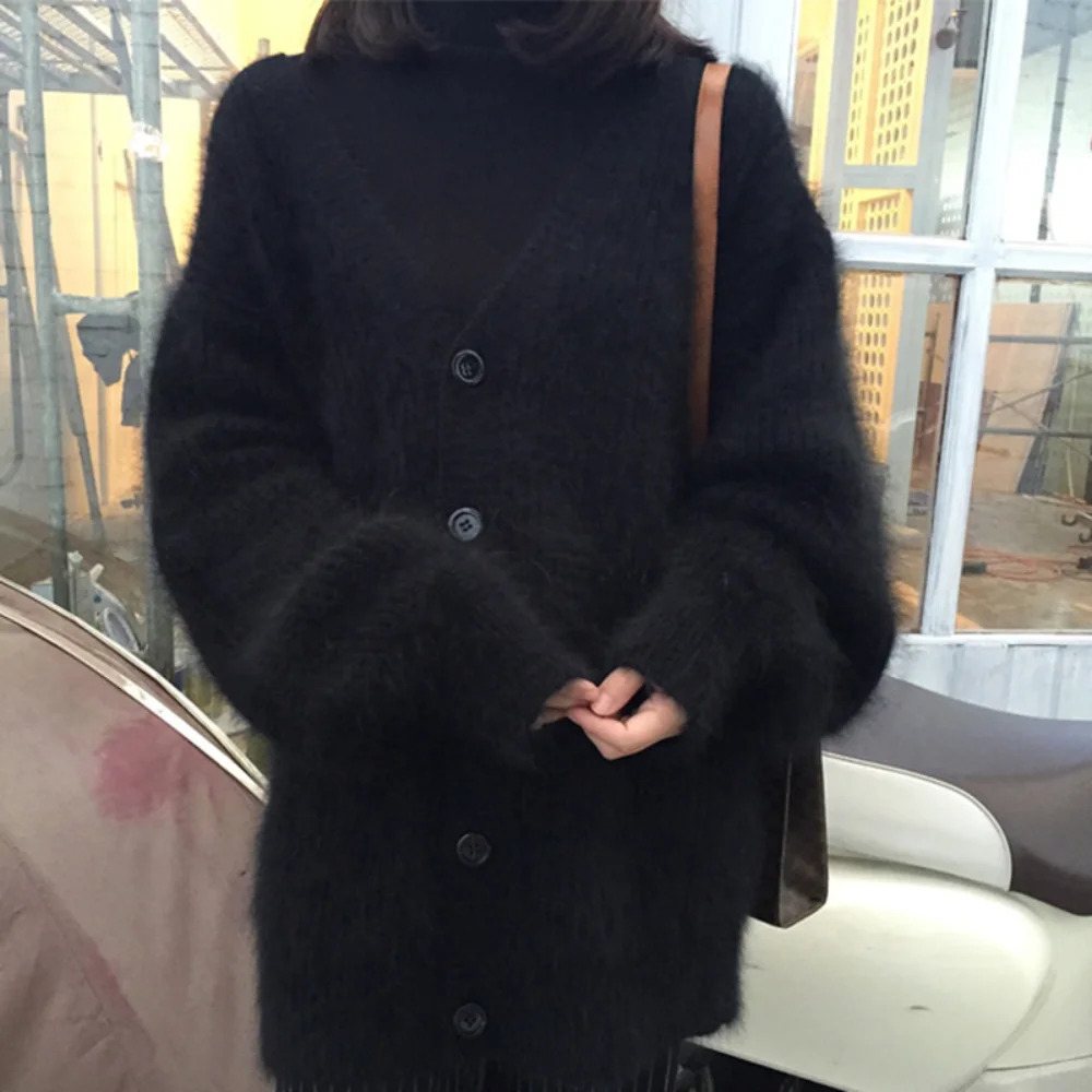 Женский однобортный Кардиган свободный облегающий вязаный свитер средней длины