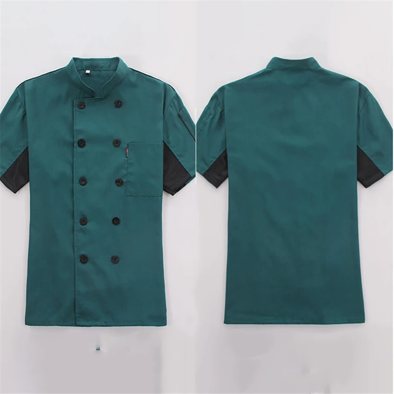Green Jacket Мужская куртка шеф-повара, туника, летняя рабочая одежда, шляпа, ресторан, Uniforrms, рубашки, пальто, женская одежда для кухни - Цвет: Green Jacket