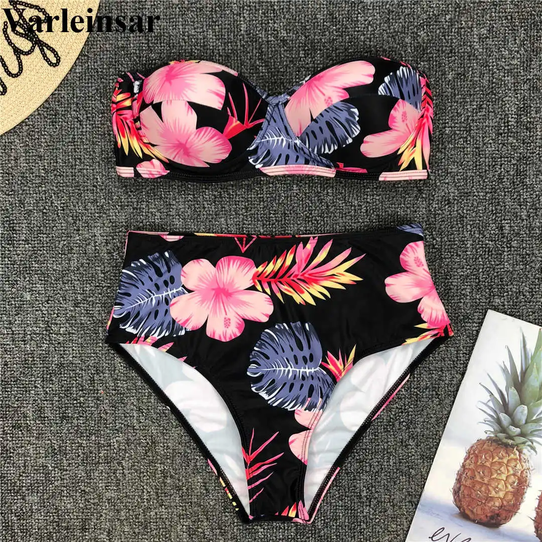 Новый Цветочный бандо женский купальный костюм с высокой талией бикини Женская