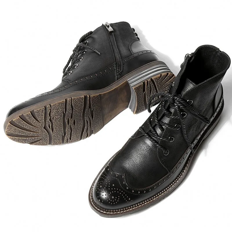 Британский броги с высоким берцем мужские Ботильоны из натуральной кожи модные