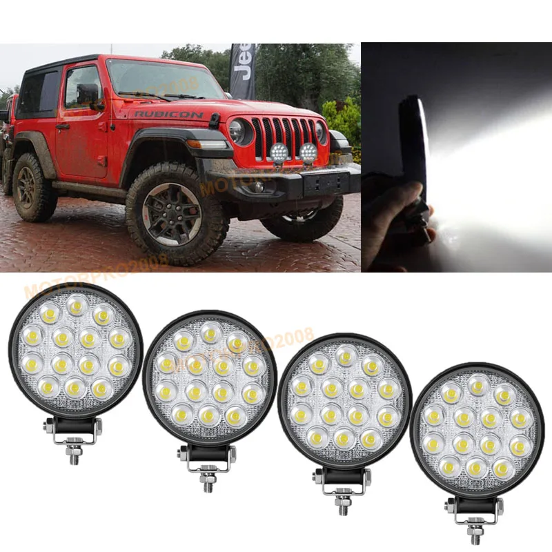 

4pcs Round 14LED Work Light 4WD 12V 24V For Jeep Truck Car Driving LED Fog Lamp SUV 4X4 Engineering 42W Headlights Off-road ATV