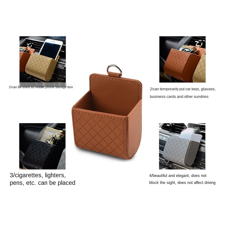 

Universal Car Air Vent Organizer Box Storage Bag with Hook Auto Mount Outlet Hanging Leather Container Pocket Coin Phone Holder