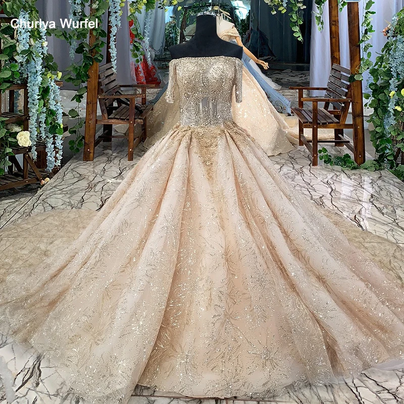 LS39542 роскошное Золотое кружевное вечернее платье для женщин с открытыми плечами