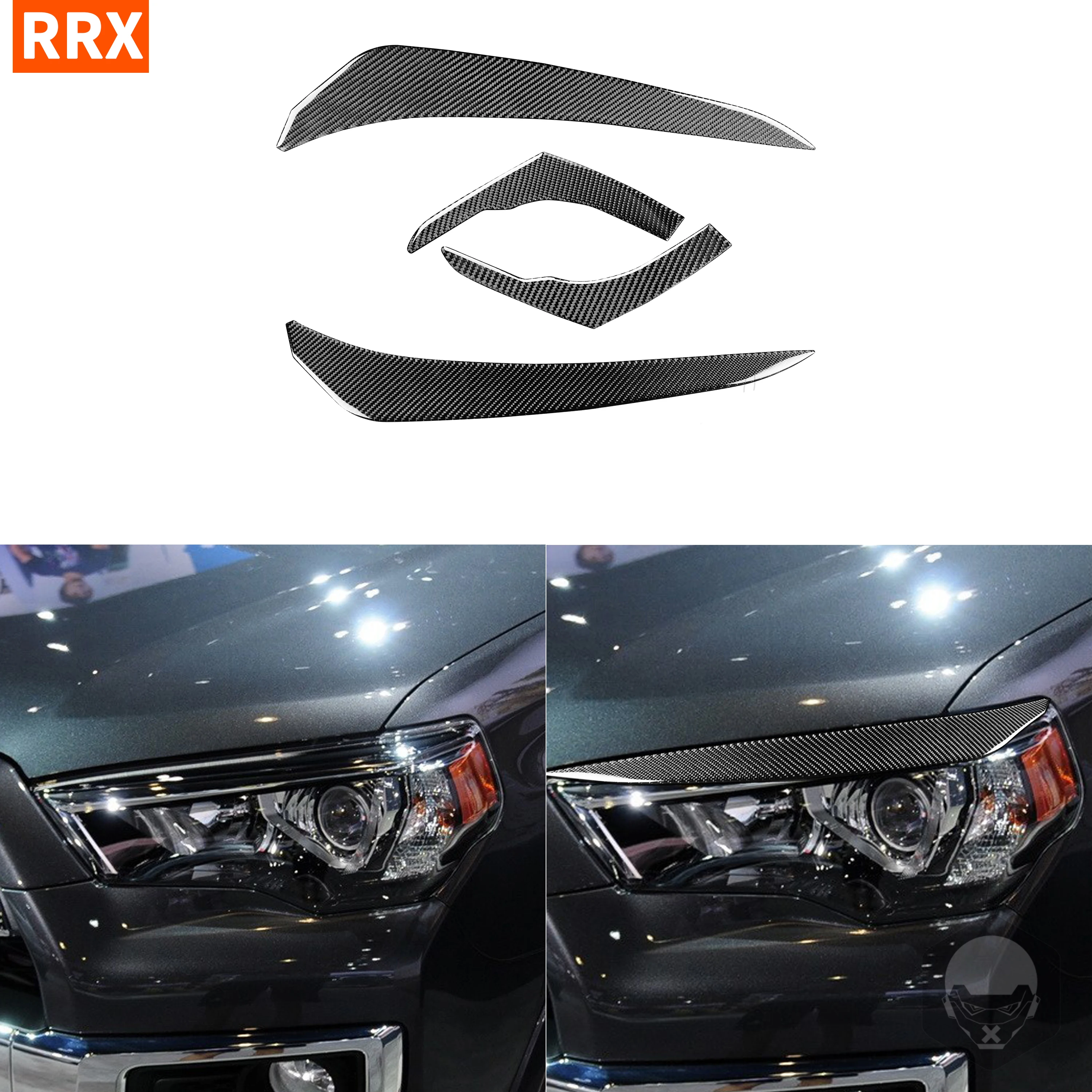 For Toyota 4Runner 2010-2020 Carbon Fiber Black Color Stickers Headlight Lampshade Eyebrow Strips Interiors Car Accessories