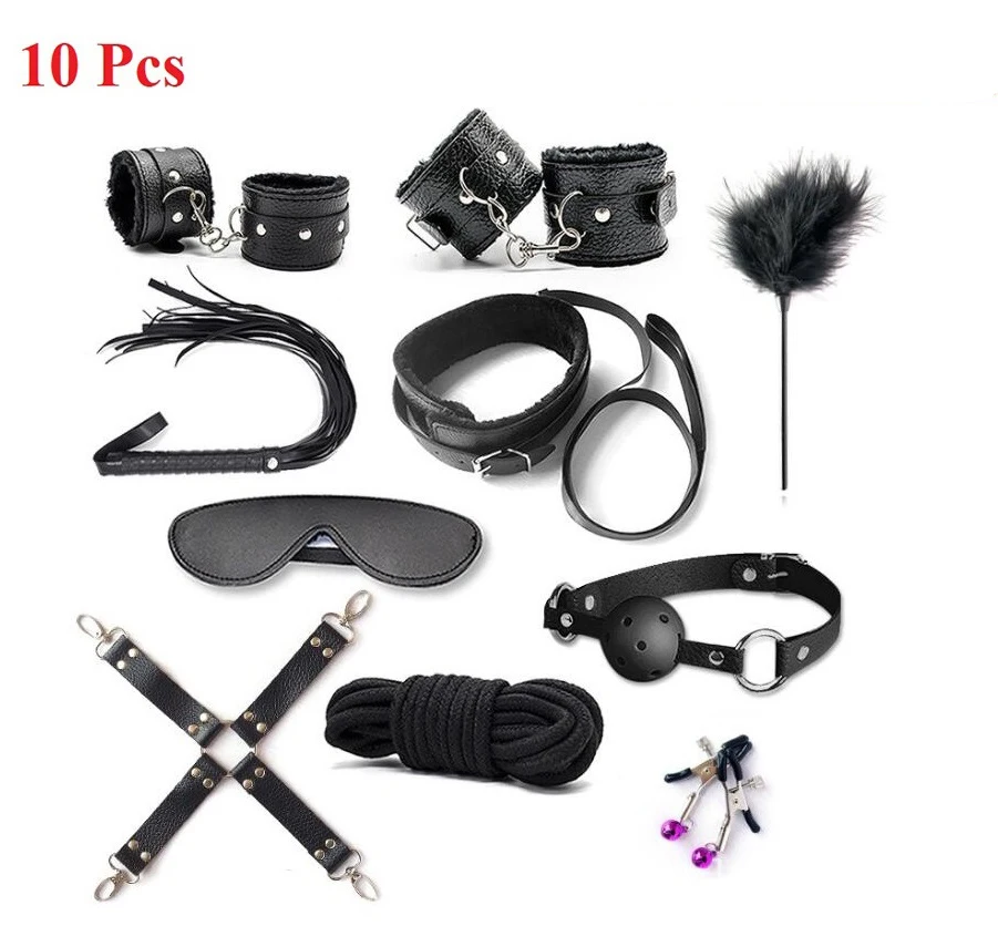 

Sex Products 7Pcs /10Pcs set Erotic Toys For Adults Bdsm Bondage Handcuffs Nipple Clamps Gag Whip Rope Collar For Couples Women