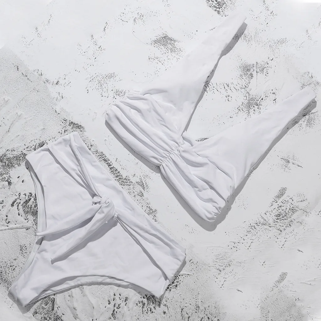 Однотонный комплект бикини Женский бандажный купальник из двух предметов с