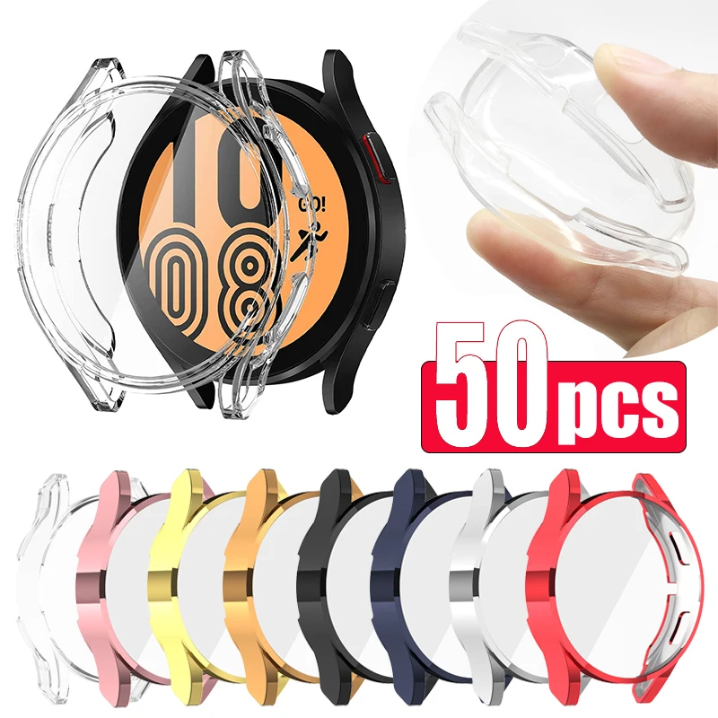 

50Pcs Protective Case for Samsung Galaxy Watch 4 40mm 44mm Soft TPU Bumper Coque Full Cover Screen Protector Cases Accessories
