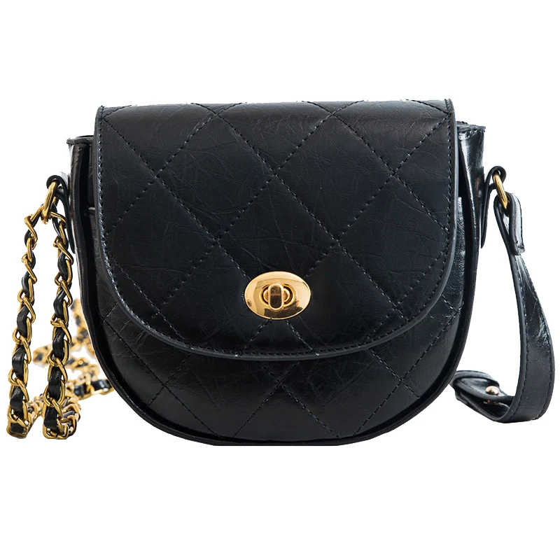 

Retro Fashion Plaid Saddle bag 2019 New High Quality PU Leather Women's Designer Handbag Lock Chain Shoulder Messenger Bag