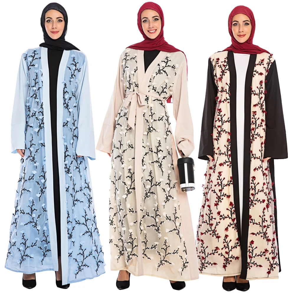 Абайя в дубайском стиле, женский кардиган, длинное платье, кимоно, открытый кафтан с вышивкой для вечеринки, коктейльное арабское платье, пл...