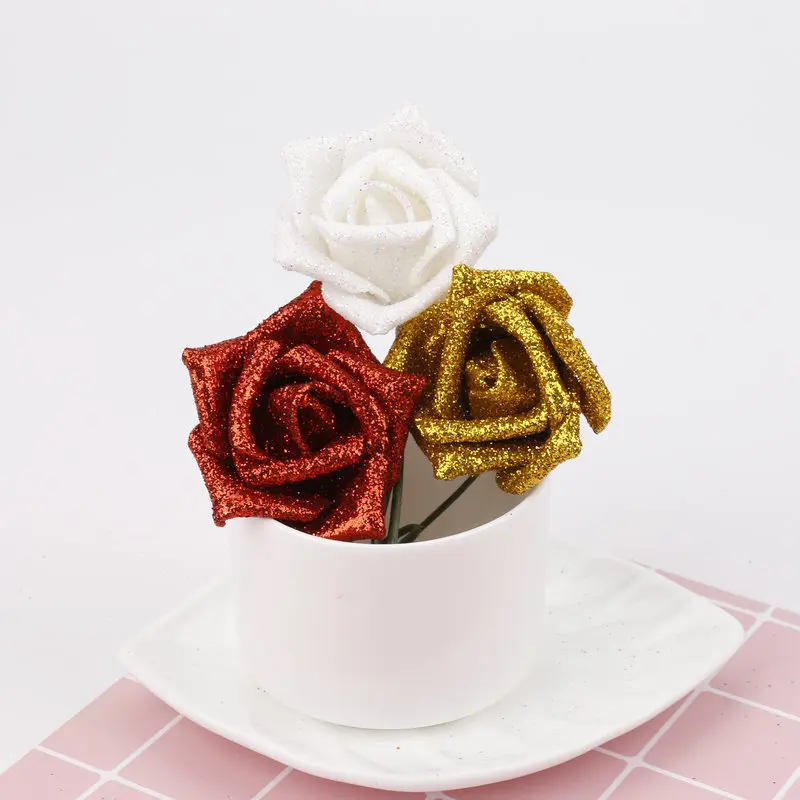 

Simulation Rose Flower, Gold Powder Blue Charming Rose Flower PE Foam Rose Head, Wedding Flower Arrangement Valentine's Day Gift