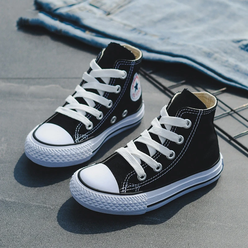 

Boys and Girls Shoes Canvas Korean High-top Lace-up Classic Casual Retro Non-slip Breathable Fashion Solid Color Rubber Shoes