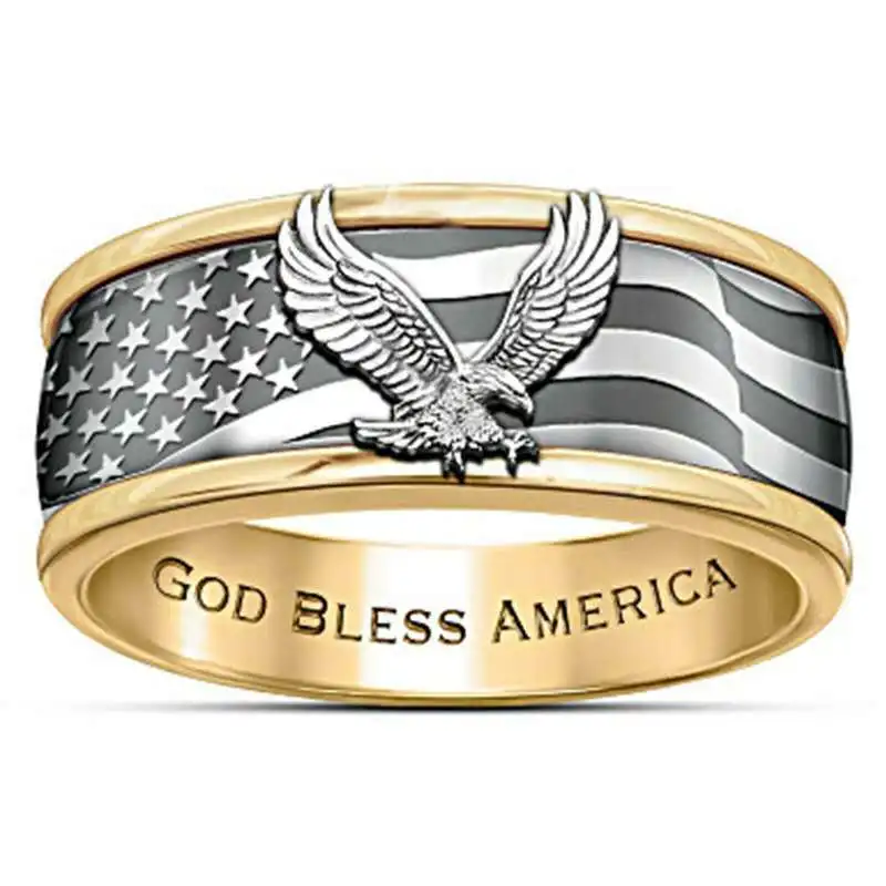 

2023 Domineering Eagle Rice Flag Eagle Lettering Men's Ring Anillos Hombre Korean Fashion Gothic Accessories Gold Jewelry Ring