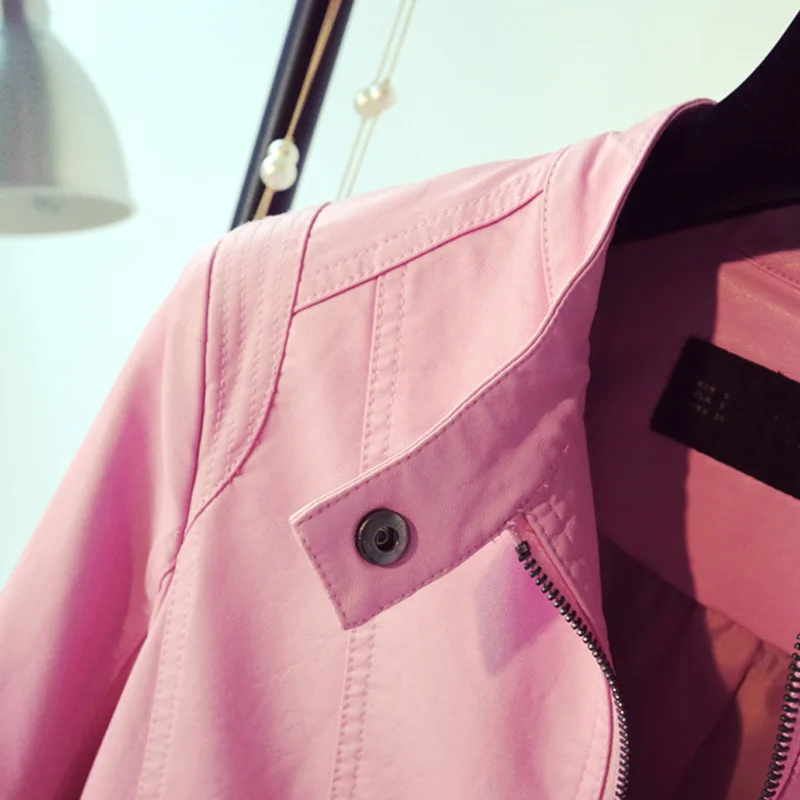 Женская кожаная куртка корейский розовый топ из искусственной кожи ZT4540 для осени