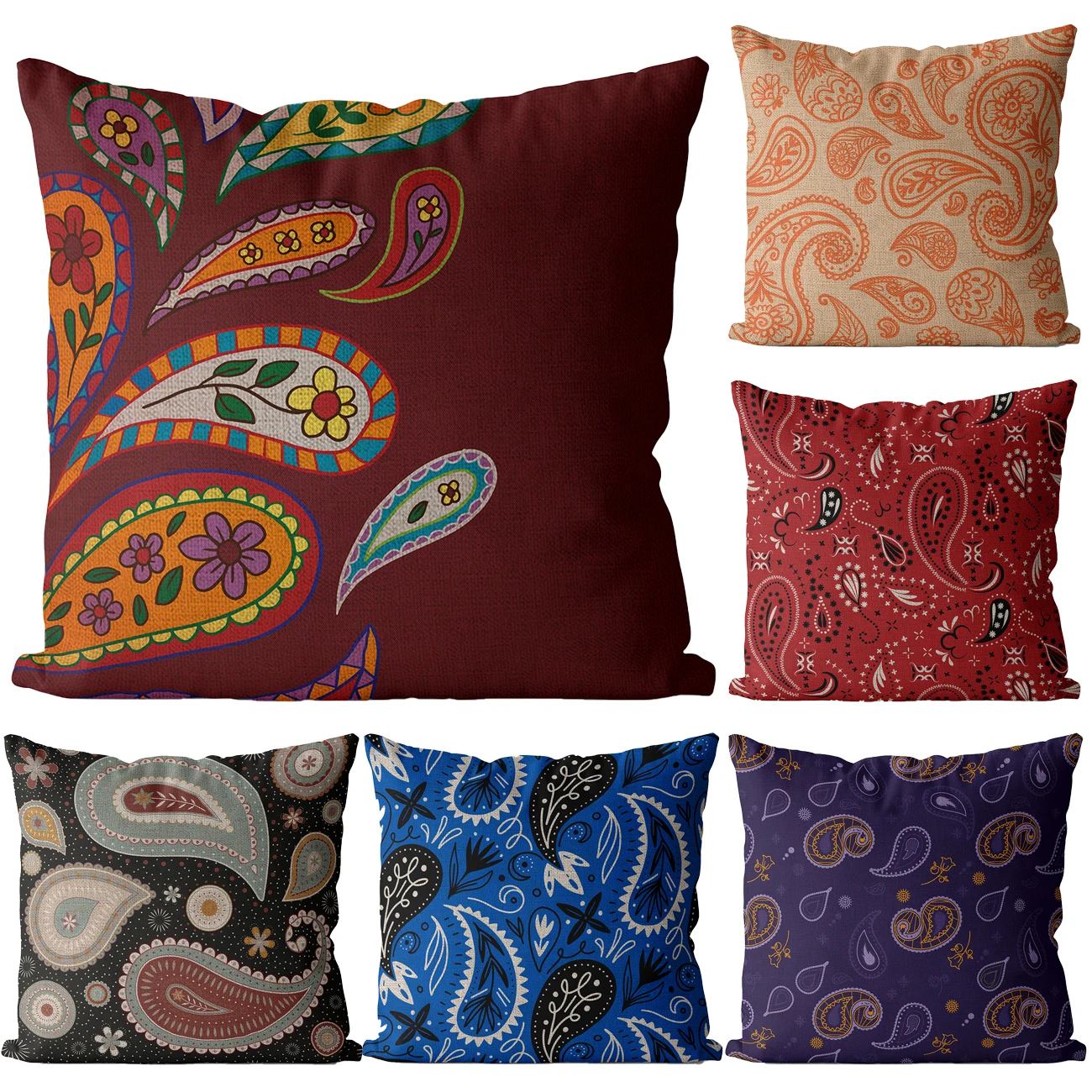 

Paisley pattern totem Cushion Cover Throw Pillow Case sofa car cushion home decoration linen cushion cover 45*45cm Red Black