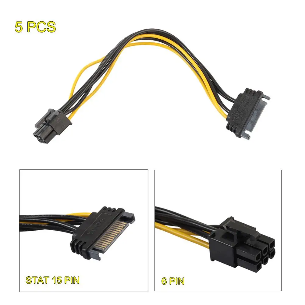 5 шт. 15pin SATA питание до 6pin PCI e Express адаптер кабель для видео автомобиля|Компьютерные