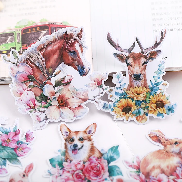 14 шт. Животные и цветы Стикеры s ремесла Скрапбукинг книга Студенческая этикетка