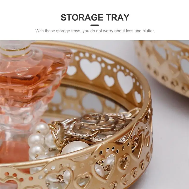

1Pc Glass Mirror Plate Cosmetics Storage Tray Iron Jewelry Plate Display Holder