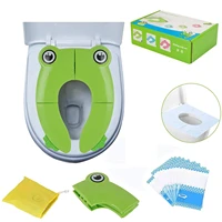 folding potty training toilet seat cover non slip silicone pads with 10 packs disposable toilet seat covers green