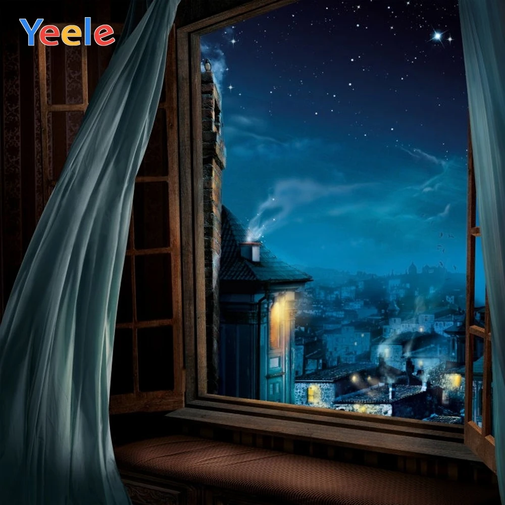 

Vintage Dreamy Window Curtain Starry Sky Photography Backdrops Photographic Background For Photo Studio Vinyl Photophone Shoot