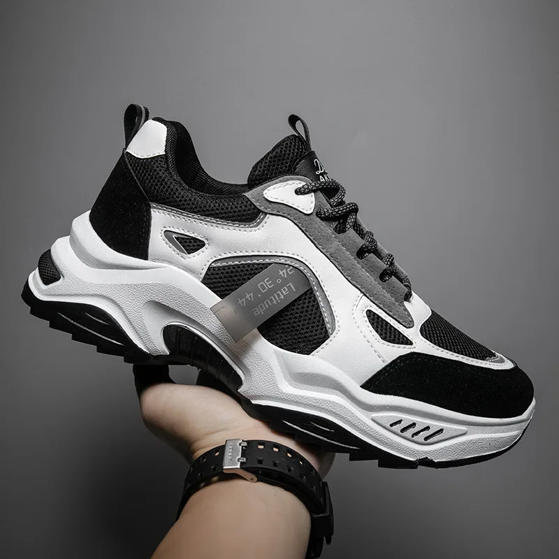 

Mens Sneakers Shoes Spring Autumn Male Mesh Vulcanize Lace-up Solid High Top No-slip Breathable Casual