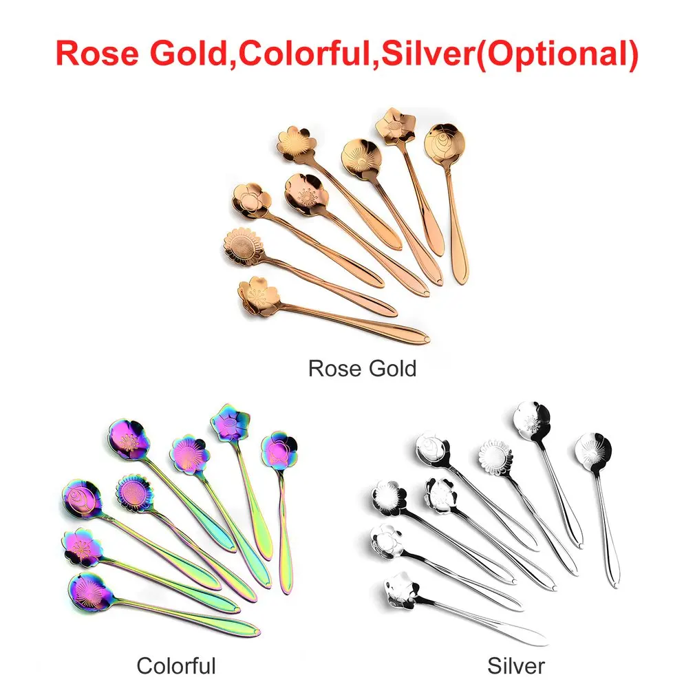 8 шт Творческие цветок Форма чайная кофейная ложка Нержавеющая сталь мороженого