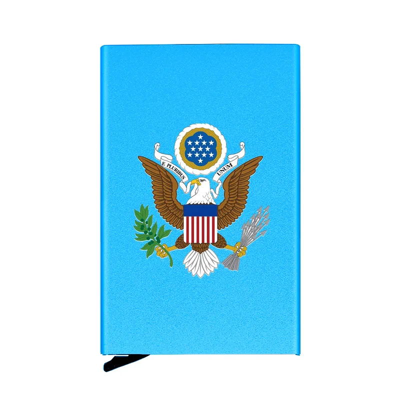 

USA Emblem Digital Printing Card Fully Automatic Men Anti Metal Credit Card Holder Wallet Women Fashion Aluminum Case