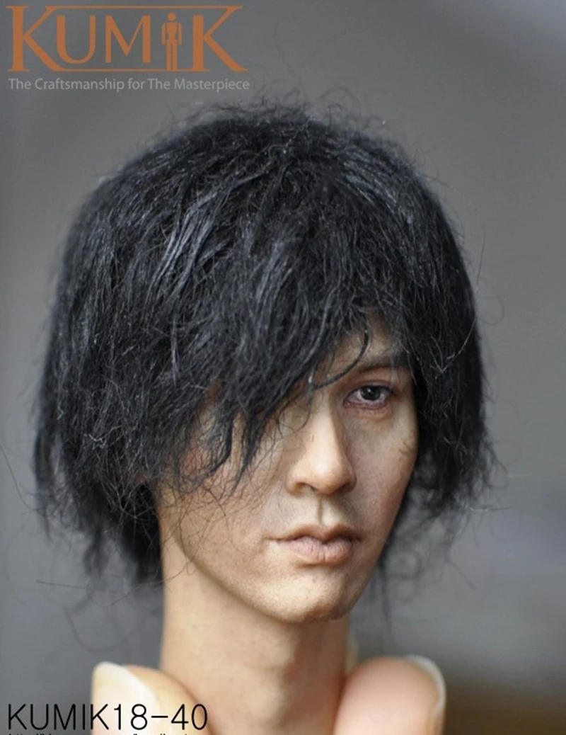 

1/6 Scale KUMIK 18-40 Male Paste Figure Head Sculpt PVC Plant Hair Head Carved Model For 1:6 Action Figure Body Accessory