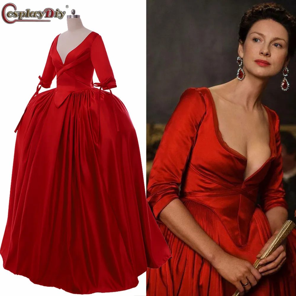 

Cosplaydiy Claire Randall Fraser Red Dress Outlander Cosplay Costume Victorian Women Medieval Rococo Wedding Gown Custom Made