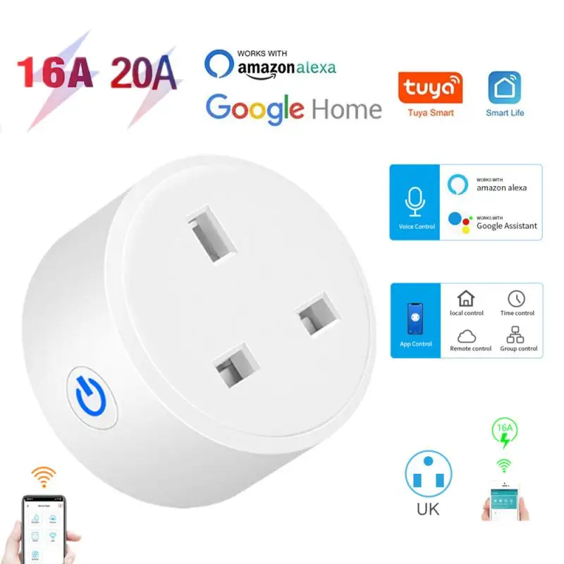 

UK Smart Socket WIFi Smart Plug With Tuya Smart Life Power Timer Voice Control 16A 20A Socket Outlet Work For Alexa Google Home