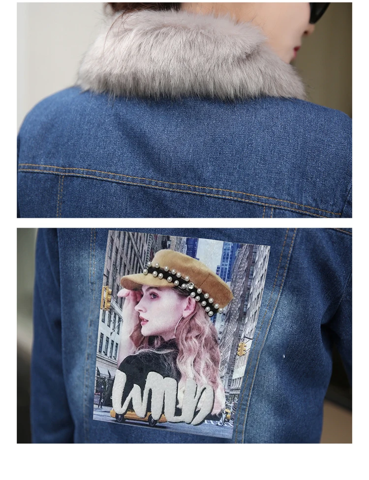 

THHONE New Autumn Winter Denim Jacket Women Fleece Thick Fur Collar Casual Denim Coat Short Jacket Top Female Women's Clothing