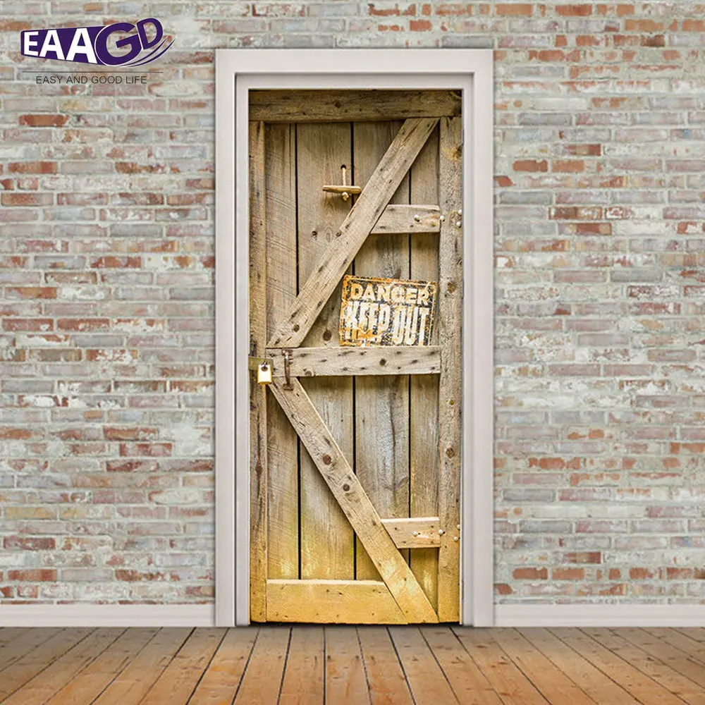 

1Set Old Wood Door Art Decor Home Creative DIY 3D Door Stickers Pattern for Wall Room Home Door Decor Decoration Accessories