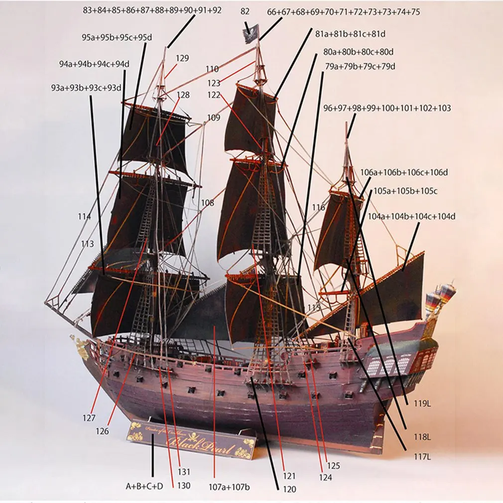 

Pirate Ship Shape Black Pearl Paper Material Model For Military Fan Exquisite Gift Handmade DIY Model